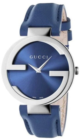 Gucci Interlocking G Blue Dial Blue Leather Strap Watch For Women