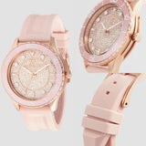 Michael Kors Runway Three Hand Crystal Pave Dial Pink Rubber Strap Watch For Women - MK6854