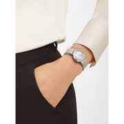 Bvlgari LVCEA Diamonds Silver Mother of Pearl Dial Silver Leather Strap Watch for Women - LVCEA103367