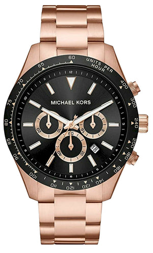 Michael Kors Layton Chronograph Black Dial Rose Gold Steel Strap Watch For Men - MK8824