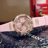 Guess Frontier Diamonds Rose Gold Dial Pink Rubber Strap Watch For Women - W1160L5