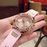 Guess Frontier Diamonds Rose Gold Dial Pink Rubber Strap Watch For Women - W1160L5