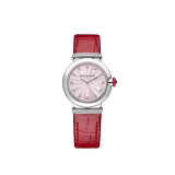 Bvlgari Lvcea Intarsio Diamonds Mother of Pearl Pink Dial Red Leather Strap Watch for Women - LVCEA103619
