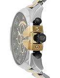 Diesel Mega Chief Chronograph Black Dial Two Tone Steel Strap Watch For Men - DZ4581