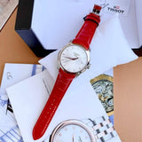 Tissot Couturier Lady Silver Dial Red Leather Strap Watch for Women - T035.210.16.031.01