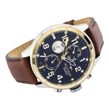 Tommy Hilfiger Sport Multifunction Blue Dial Brown Leather Strap Watch for Men - 1791137