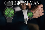 Emporio Armani Luigi Chronograph Green Dial Black Mesh Bracelet Watch For Men - AR11470