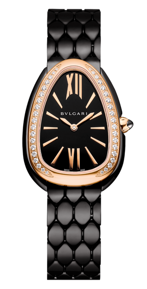 Bvlgari Serpenti Seduttori Diamonds Black Dial Black Steel Strap Watch for Women - SERPENTI103706