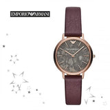 Emporio Armani Quartz Grey Dial Brown Leather Strap Watch For Women - AR11172