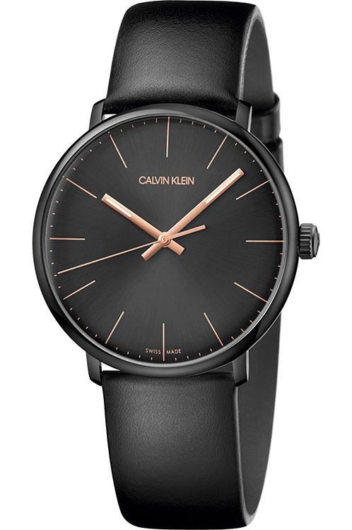Calvin Klein High Noon Quartz Black Dial Black Leather Strap