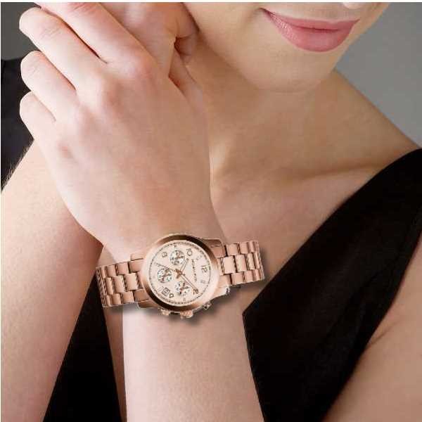 Michael Kors Runway Rose Gold Dial Rose Gold Steel Strap Watch for Women - MK5128