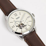 Fossil Townsman Automatic White Dial Brown Leather Strap Watch for Men - ME3064