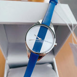 Calvin Klein Rebel Blue Silver Dial Blue Leather Strap Watch for Women - K8P231V6