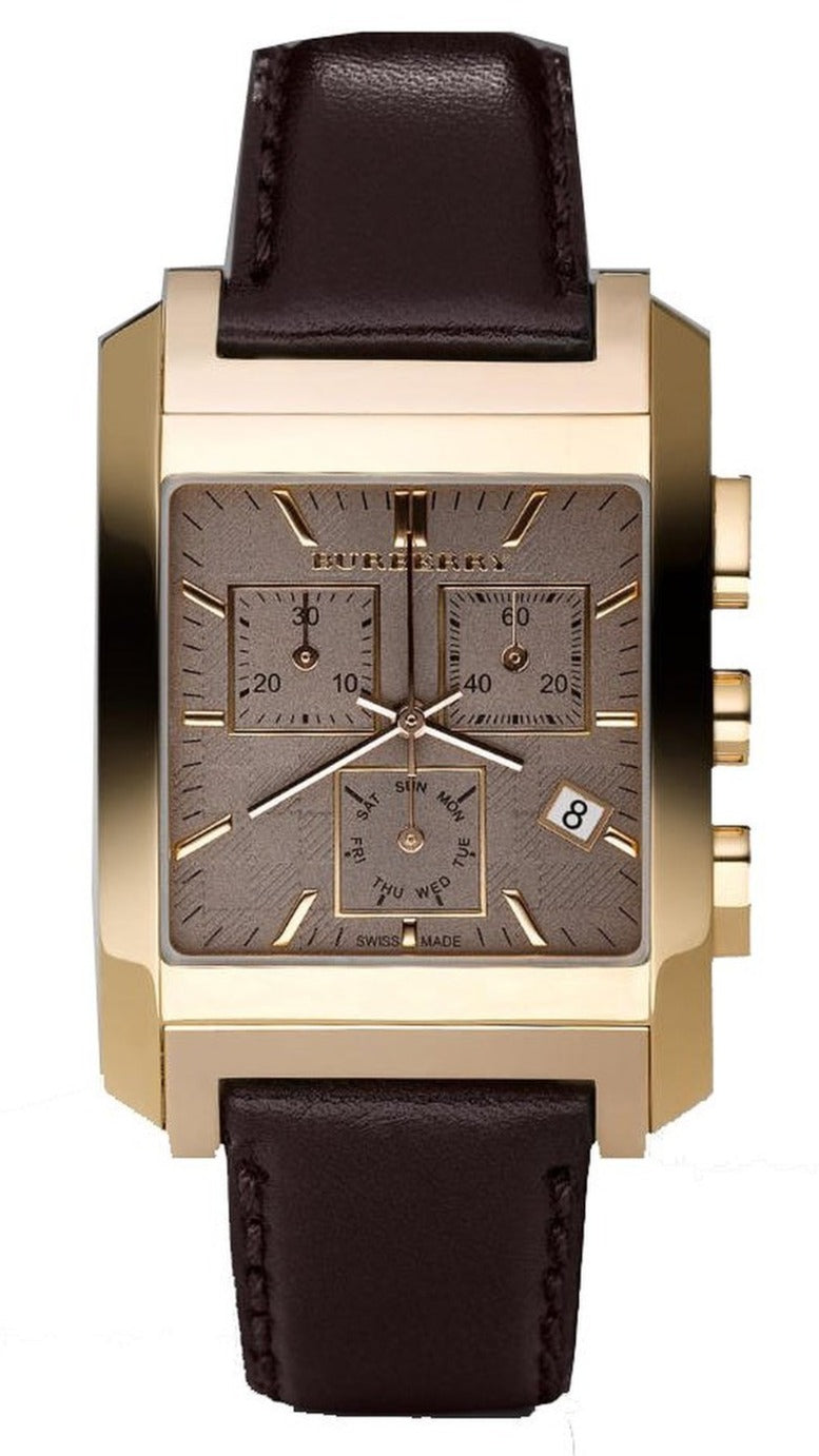 Burberry Heritage Chronograph Square Grey Dial Brown Leather Strap Watch for Men - BU1566