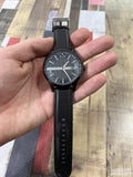 Armani Exchange Hampton Quartz Blue Dial Black Leather Strap Watch for Men - AX2411