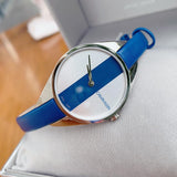 Calvin Klein Rebel Blue Silver Dial Blue Leather Strap Watch for Women - K8P231V6