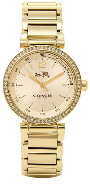 Coach Sport Diamonds Gold Dial Gold Steel Strap Watch for Women - 14502195