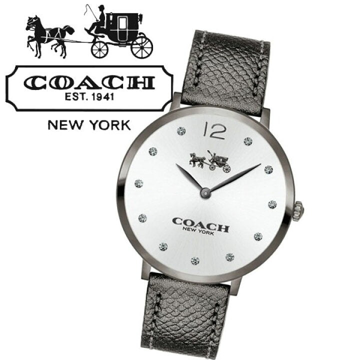 Coach Slim Easton Silver Dial Grey Leather Strap Watch for Women - 14502686