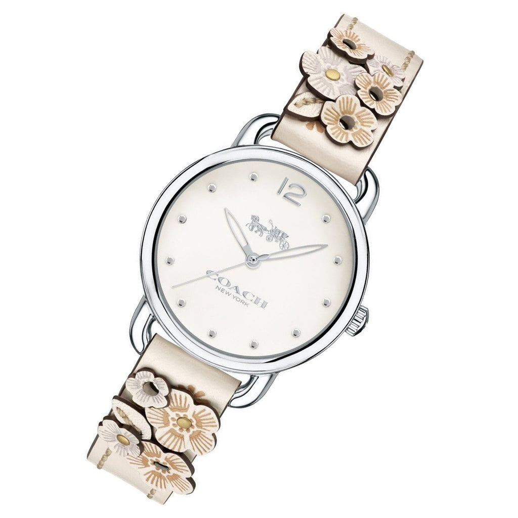 Coach Delancey White Dial Floral White Leather Strap Watch for Women - 14502760