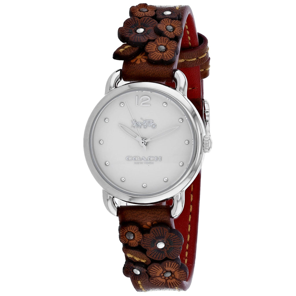 Coach Delancey White Dial Floral Brown Leather Strap Watch for Women - 14502761