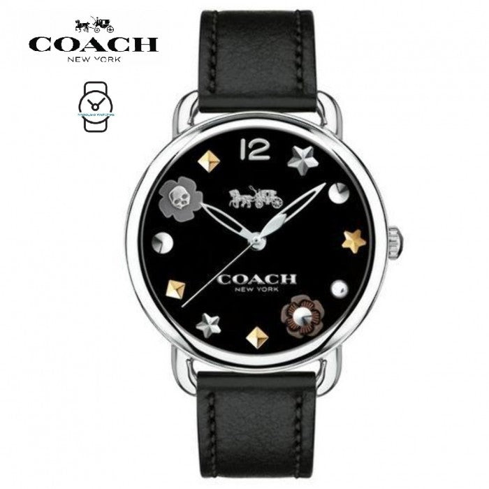 Coach Delancey Black Dial Black Leather Strap Watch for Women - 14502780