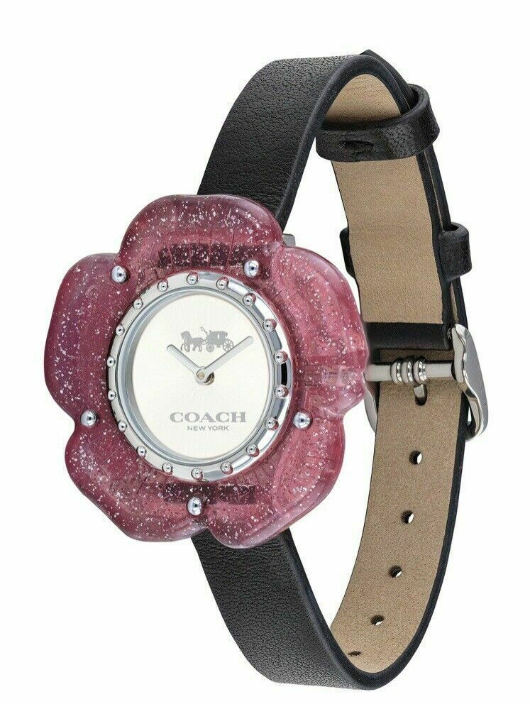 Coach Perry Silver Dial Black Leather Strap Watch for Women - 14503049