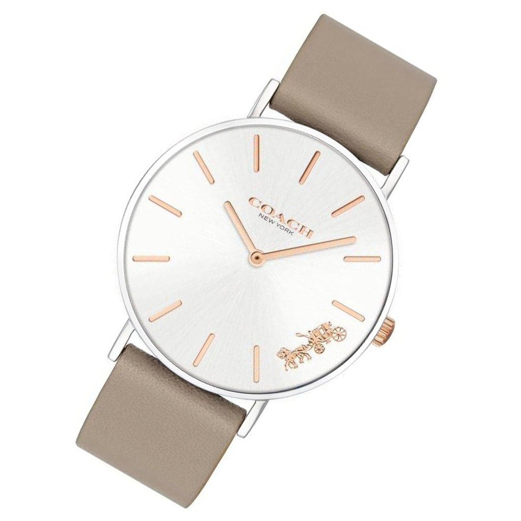 Coach Perry Silver Dial Light Brown Leather Strap Watch for Women - 14503119