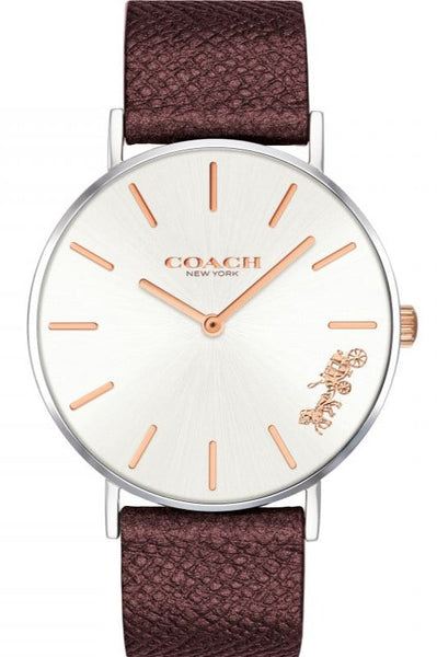 Coach Perry White Dial Brown Leather Strap Watch for Women
