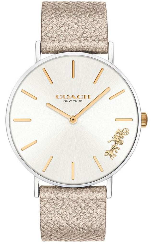 Coach Perry White Dial Champagne Leather Strap Watch for Women - 14503157