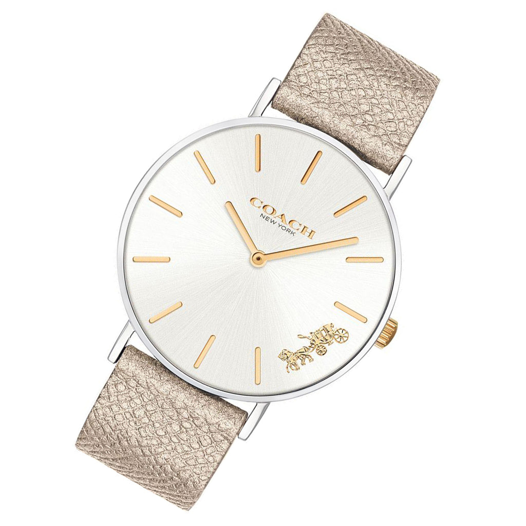Coach Perry White Dial Champagne Leather Strap Watch for Women - 14503157