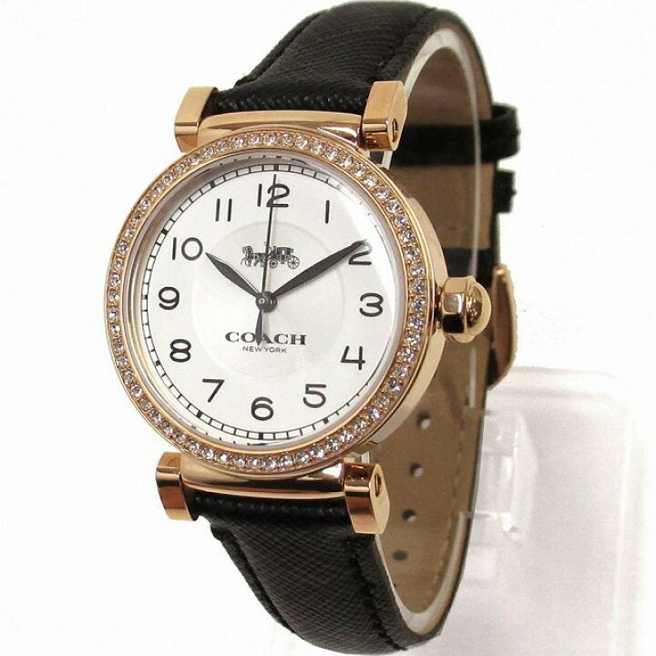 Coach Madison White Dial Black Leather Strap Watch for Women