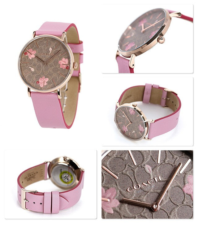 Coach Perry Floral Motif Dial Pink Leather Strap Watch for Women - 14503442