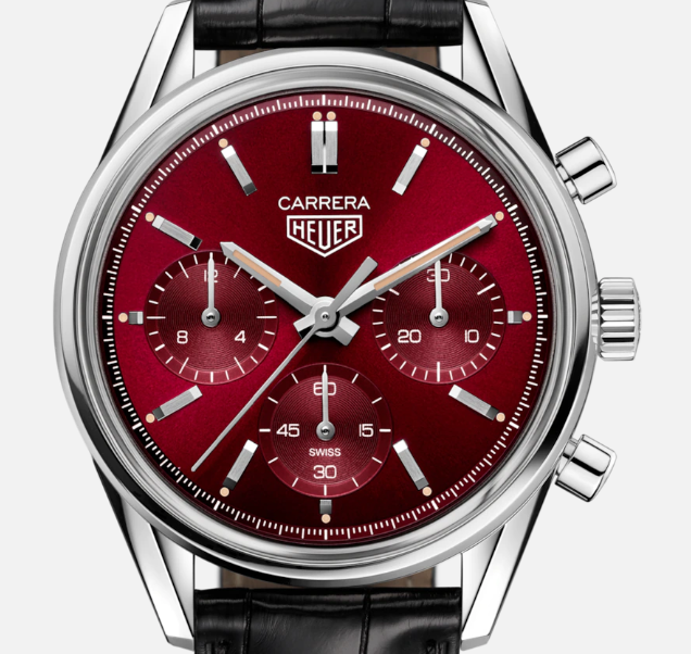 Tag Heuer Carrera Automatic Chronograph Red Dial Black Leather