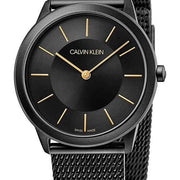 Calvin Klein Minimal Black Dial Black Steel Strap Watch For Men - K3M524Z1