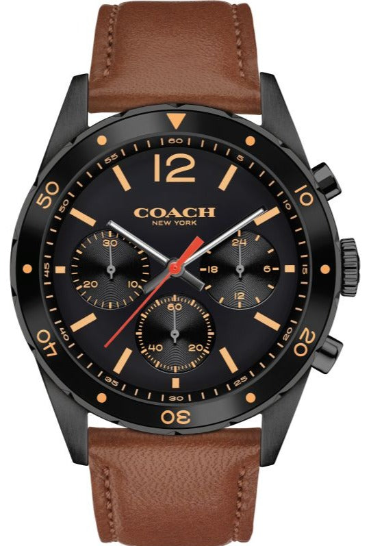 COACH 腕時計 Coach Sullivan Chronograph Black Dial Brown Leather Strap