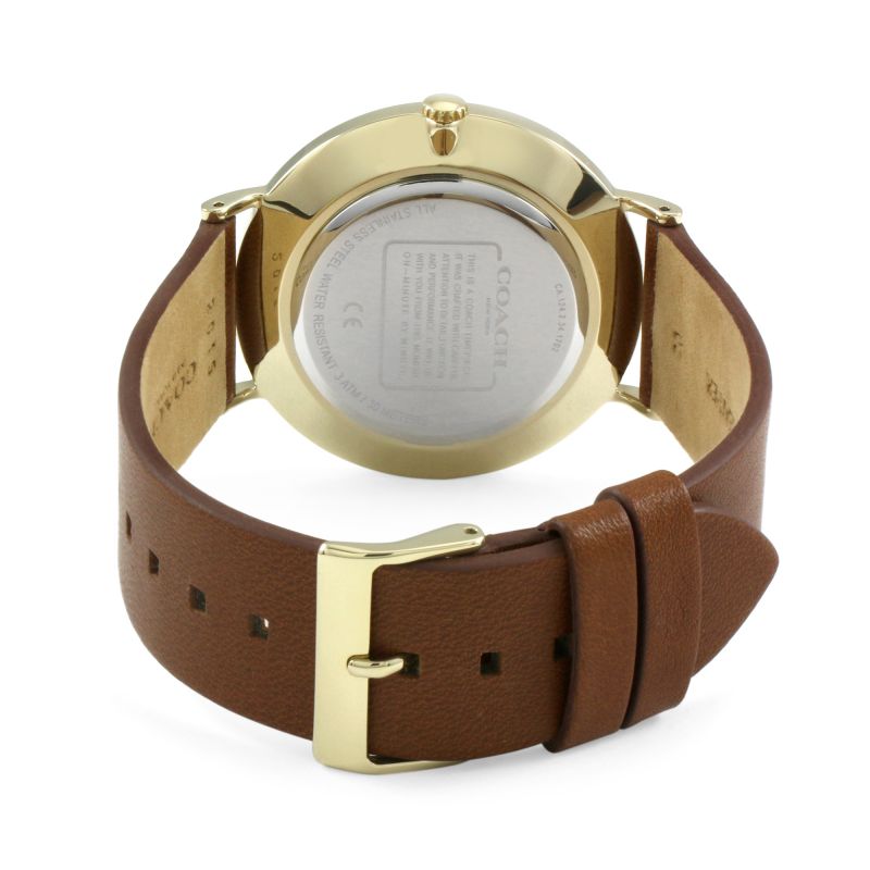 Coach Charles Gold Dial Brown Leather Strap Watch for Women - 14602433