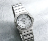 Omega Constellation Quartz Diamonds Silver Dial Silver Steel Strap Watch for Women - 123.15.27.60.55.004