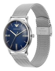 Emporio Armani Minimalist Quartz Blue Dial Silver Mesh Strap Watch For Men - AR11571