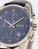 Hugo Boss Skymaster Chronograph Blue Dial Black Leather Strap Watch for Men - 1513783