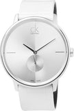 Calvin Klein Accent Silver Dial White Leather Strap Watch for Women - K2Y211K6