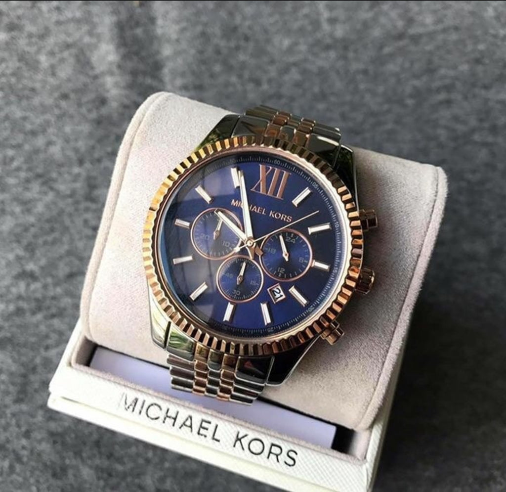 Michael Kors Lexington Blue Dial Two Tone Steel Strap Watch for Men