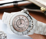 Chanel J12 Quartz Diamonds Pink Dial White Steel Strap Watch for Women - J12 H5513