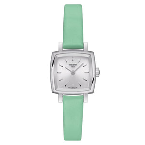 Tissot T Lady Lovely Square Silver Dial Light Green Leather Strap Watch for Women - T058.109.16.031.01