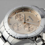Hugo Boss Premiere Chronorgaph Rose Gold Dial Silver Steel Strap Watch for Women - 1502444
