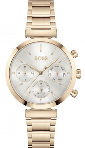 Hugo Boss Flawless Chronograph Silver Dial Rose Gold Steel Strap Watch for Women -1502531