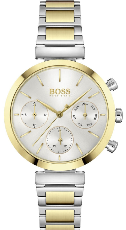 Hugo Boss Flawless Chronograph Silver Dial Two Tone Steel Strap Watch for Women - 1502550