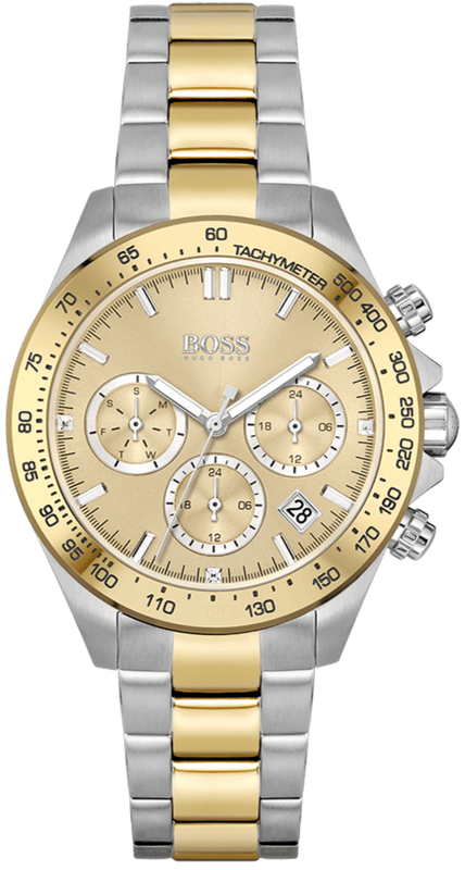 Hugo Boss Novia Chronograph Gold Dial Two Tone Steel Strap Watch for Women - 1502618