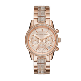 Michael Kors Ritz Chronograph Rose Gold Dial Rose Gold Steel Strap Watch For Women - MK6485