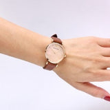 Emporio Armani Gianni T Bar Quartz Pink Mother of Pearl Dial Brown Leather Strap Watch For Women - AR1960