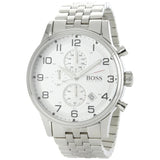 Hugo Boss Aeroliner Chronograph Quartz White Dial Silver Steel Strap Watch For Men - HB1512445